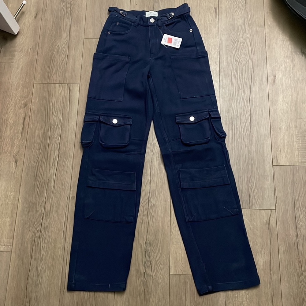 NET dark blue denim cargo jeans size 23 multi pockets
